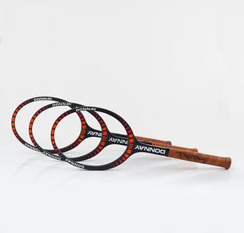 Three tennis rackets, Donnay Borg Pro. Specially made for Björn Borg, Lennar Bergelin, Mariana Simionescu.