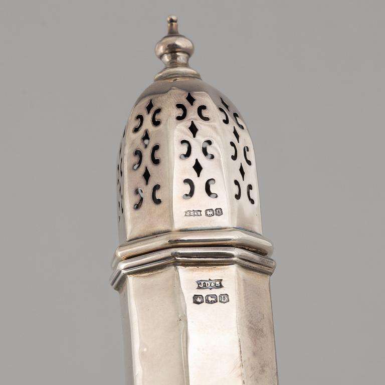 An English silver spice shaker, mark of James Dixon & Sons Ltd, Sheffield, 1946.