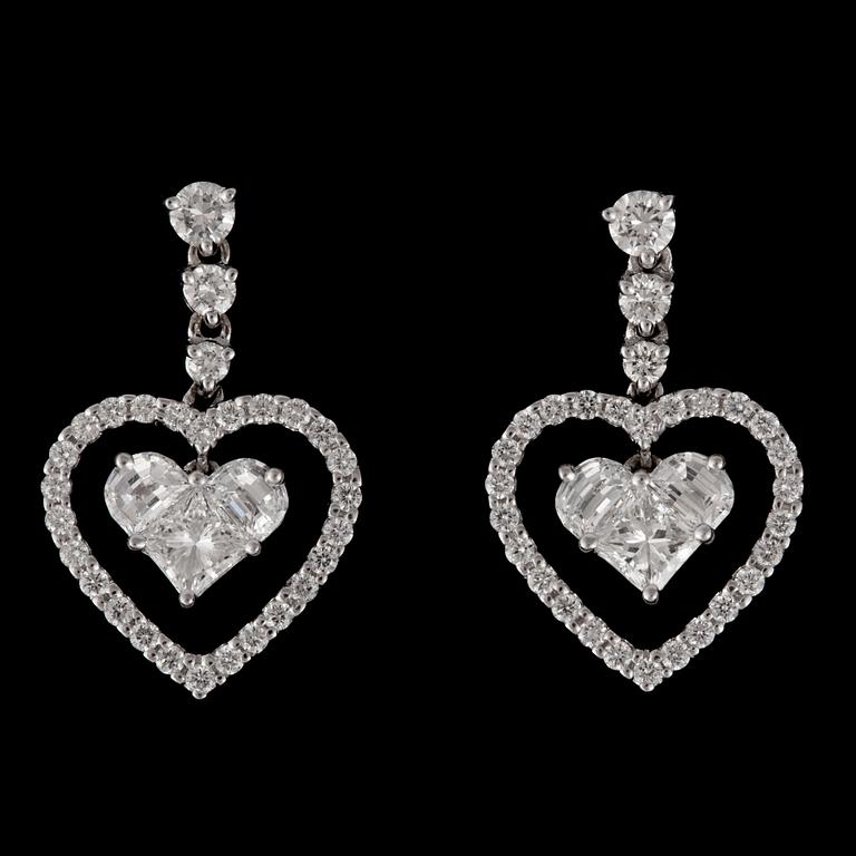A pair of brilliant-cut diamond earrings, 2.26 cts in total.