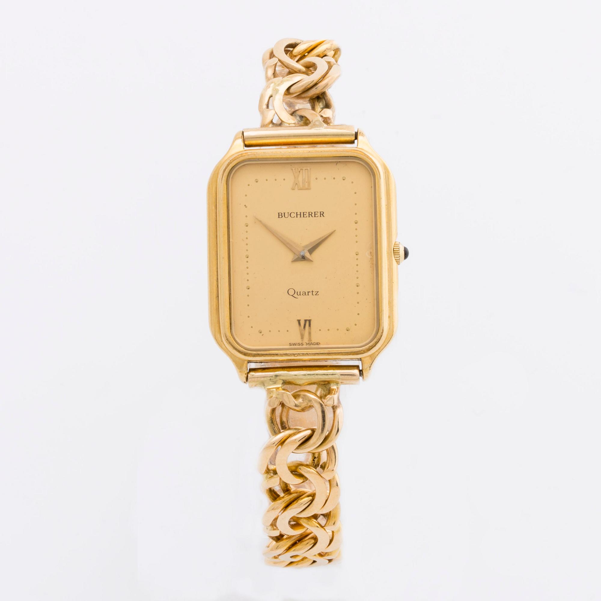 ARMBANDSUR BUCHERER 18K guld och stål, 26 x 30 mm, 956526, quartz, m 18K bismarck-länk monterad senare.