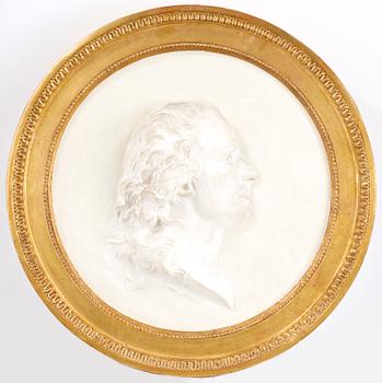 Johan Tobias Sergel · PORTRÄTTMEDALJONG, gips, efter Sergel, 1900/2000-tal.