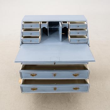 Writing desk as well as a wall-mounted lamp and chair, 18th-century model, KA Roos, Helsingborg, later part of the 20th century.