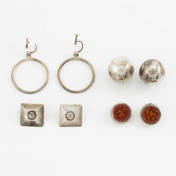 Lars Arby, four pairs of earrings, silver, Gothenburg including 1963 and 1969.