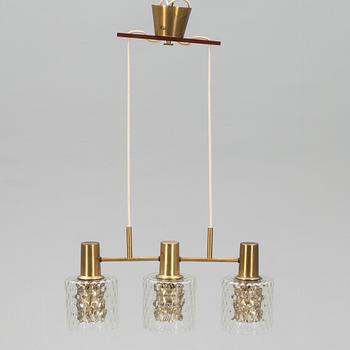 TAKLAMPA,  mässing och glas. 1900-talets mitt.