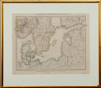 KARTA, gravör J. Wilson Lowry, Denmark Sweden and Russia on the Baltic, Chapman & Hall, London 1847.