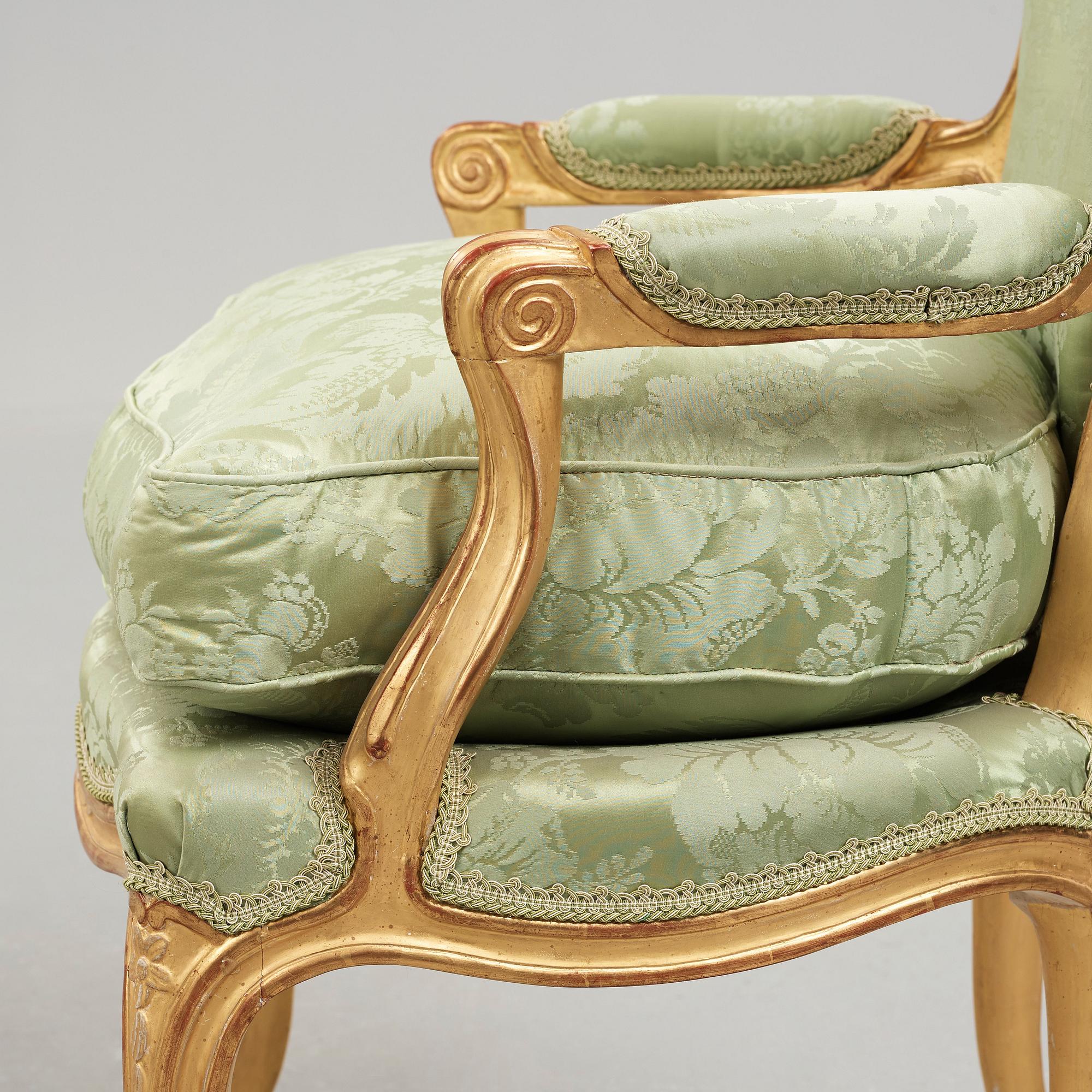 A pair of Swedish Rococo 18th century armchairs.