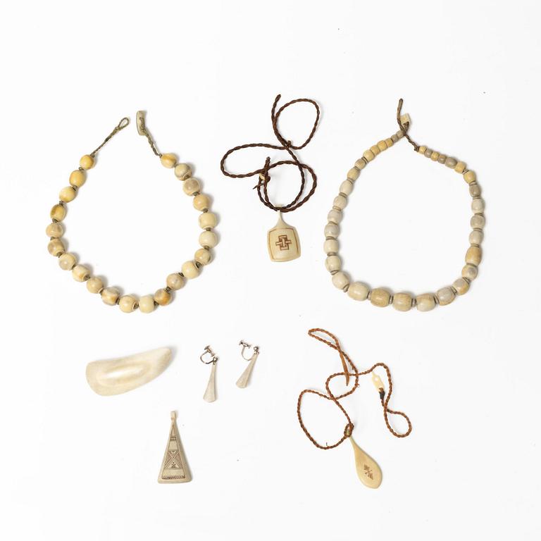 Sune Enoksson, a collection of seven pieces of jewellery, renindeer antler.