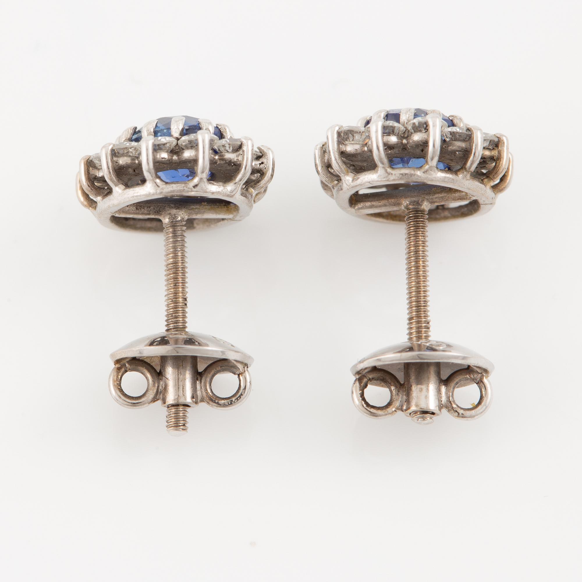 Earrings, a pair, 18K white gold with sapphires and brilliant-cut diamonds.