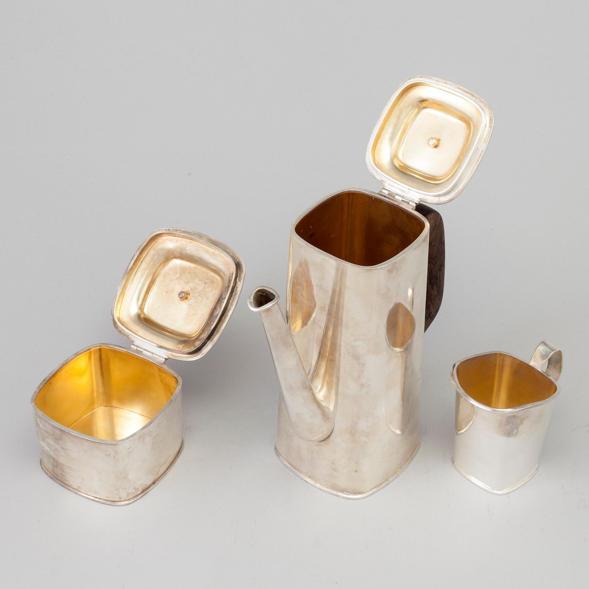 BARBRO LITTMARCK, kaffeservis, 3 delar, W.A. Bolin, silver, Stockholm, 1980.
