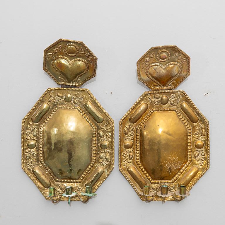 Ljusplåtar, ett par, mässing, 1800-tal.