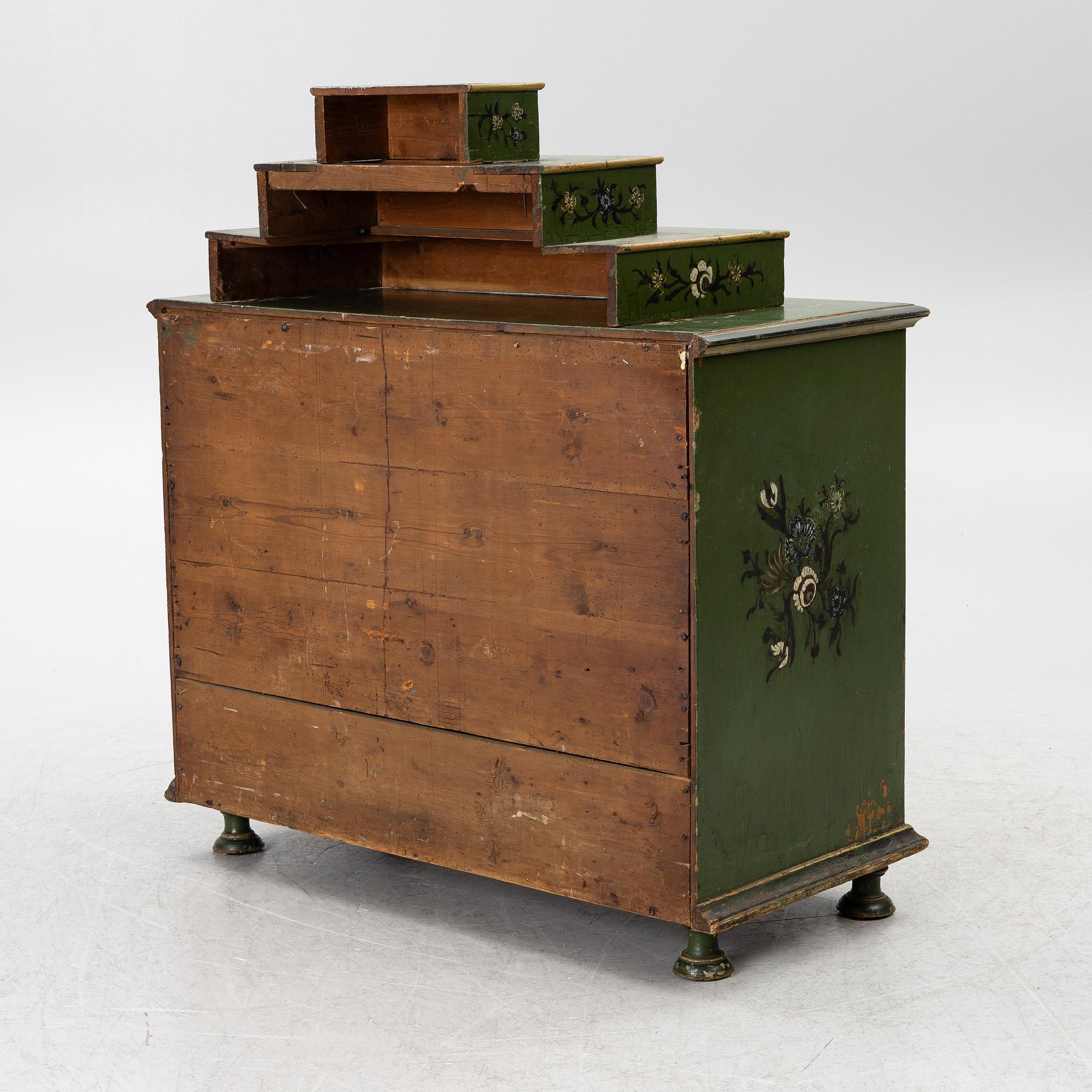 A Norwegian chest of drawers with a top section, mid 18th century.