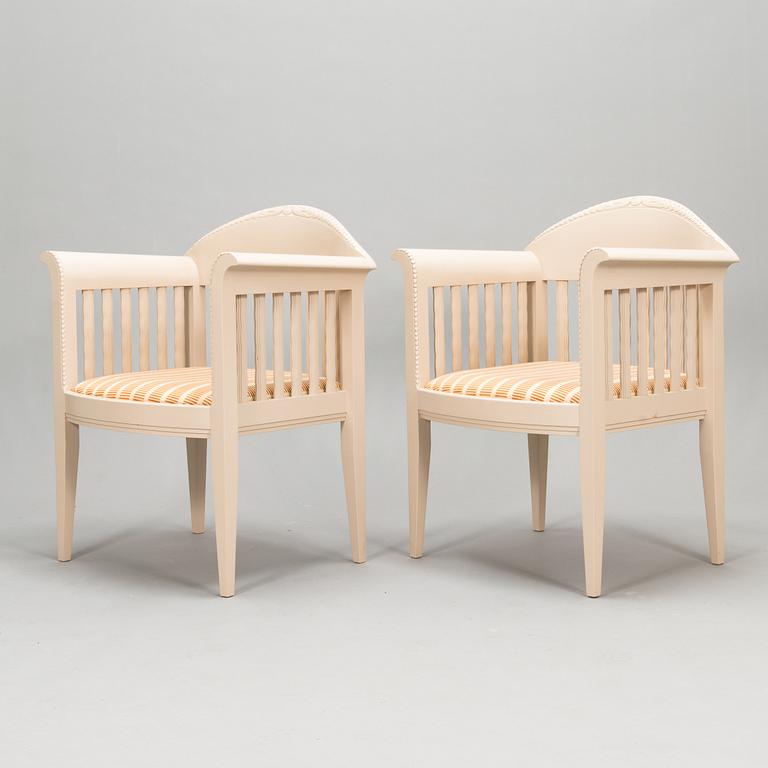 Eliel Saarinen, a pair of armchairs 'White Suite' series (Hvitträsk), Adelta 1980s.