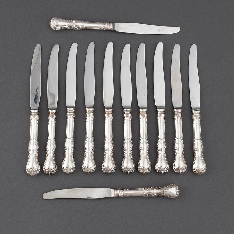 A set of flatware, twelve  silver knives, mark of GAB, Stockholm, 1970s.