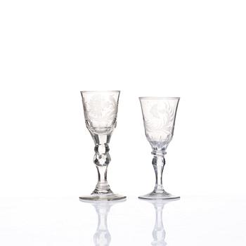 A set with 9 cut and engraved glasses, Potiemkin, Russia, 18th Century.