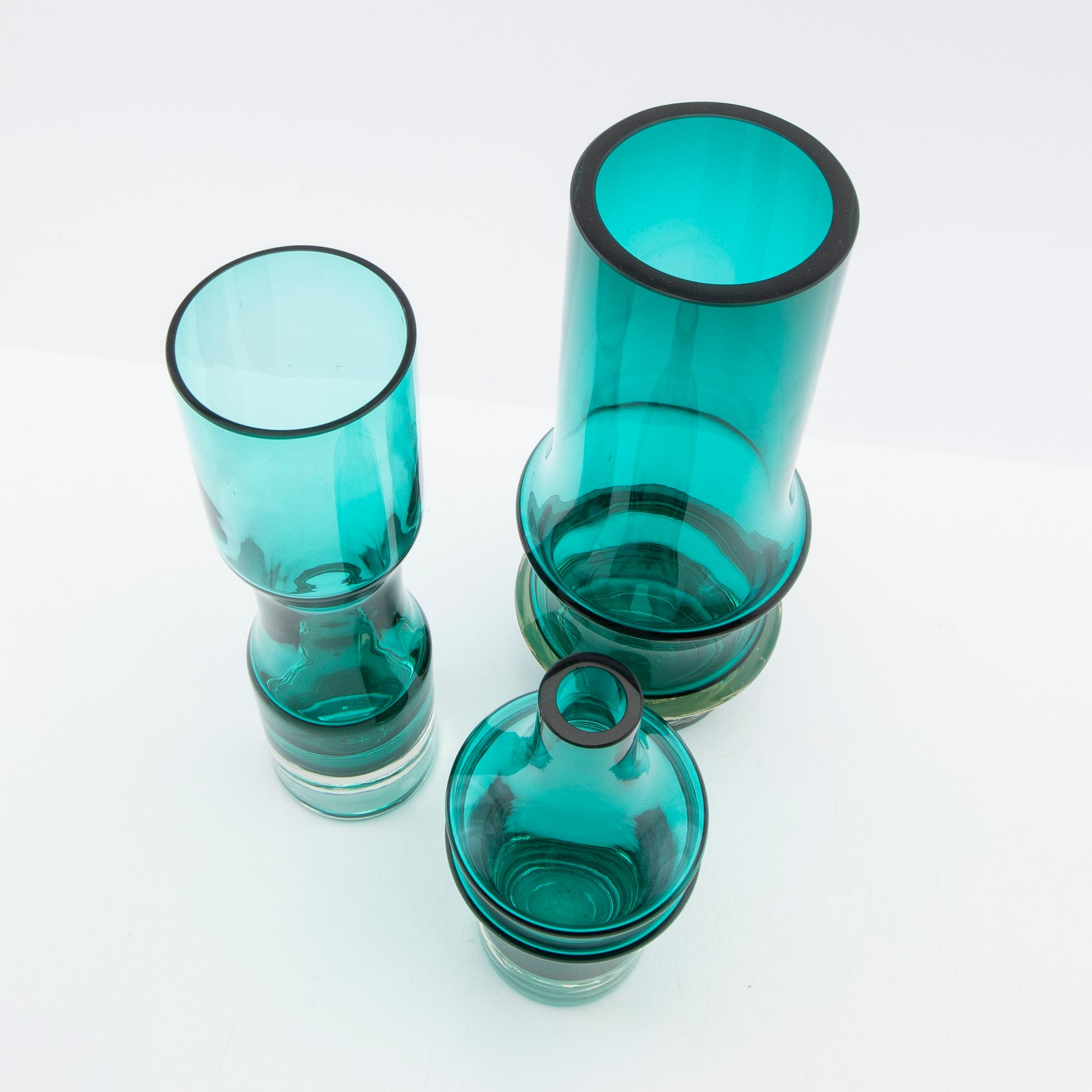 Tamara Aladin, vaser, 3 st, glas, Riihimäen Lasi, 1960/70-tal.