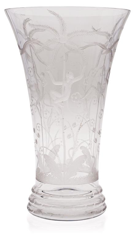 An Edward Hald engraved glass vase, Orrefors 1925.