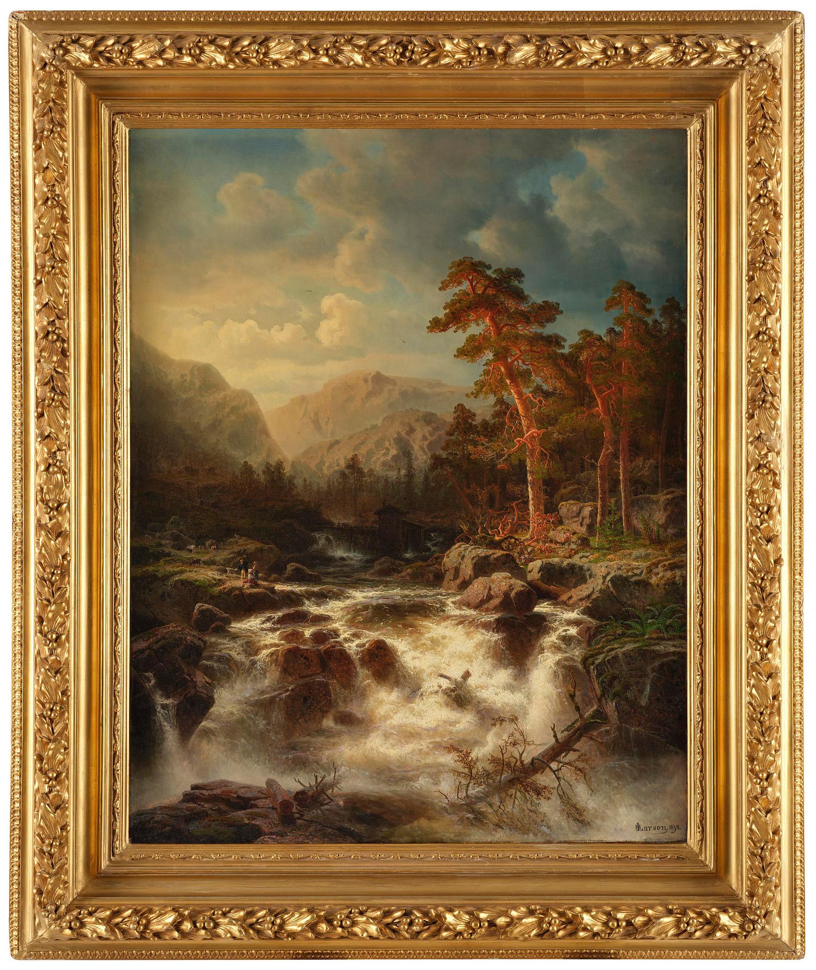 Marcus Larsson, ”Svenskt landskap med vattenfall” (Swedish landscape with waterfall).