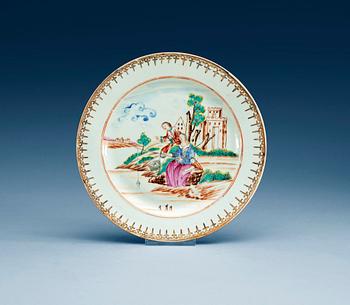 A famille rose 'European-Subject' dinner plate, Qing dynasty, Qianlong (1736-95).