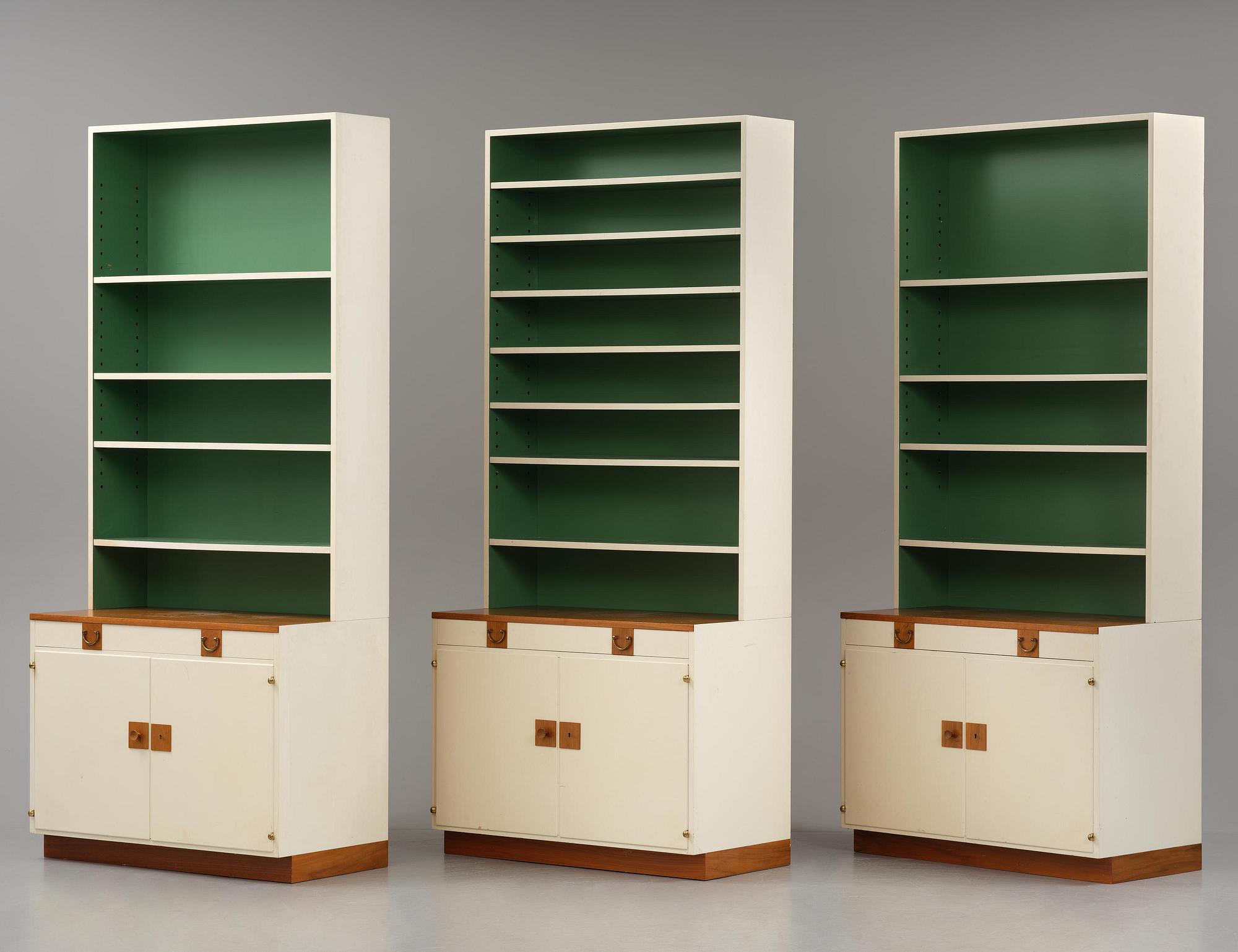 Josef Frank, a set of three bookcases model "B 2255", Firma Svenskt Tenn, mid-20th century, provenance Estrid Ericson.