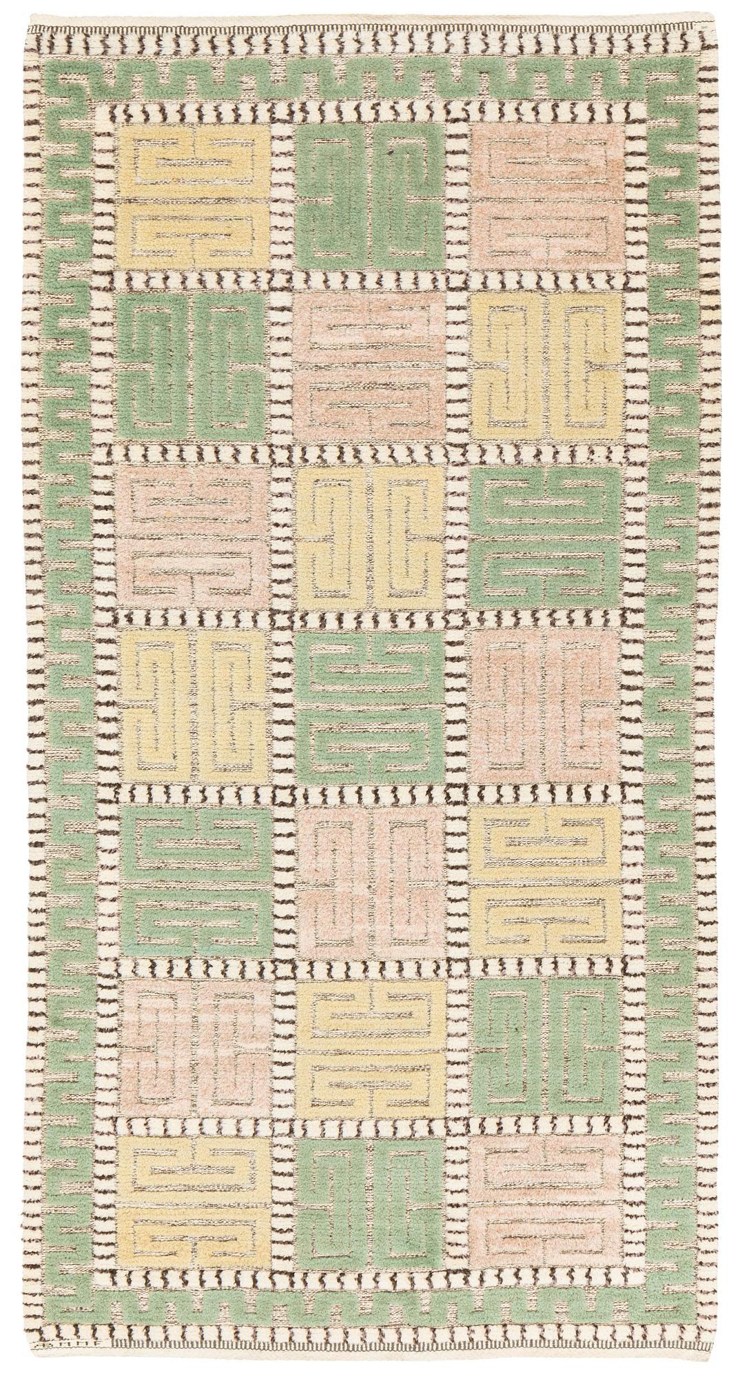 Märta Måås-Fjetterström, matta, "Ursula", reliefflossa, ca 250,5 x 132,5-134 cm, signerad MMF.