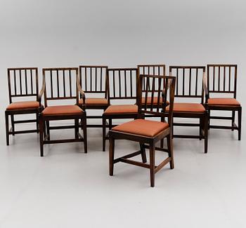 STOLAR 6 st och KARMSTOLAR 2 st, England, omkring år 1800 och 1900-tal.