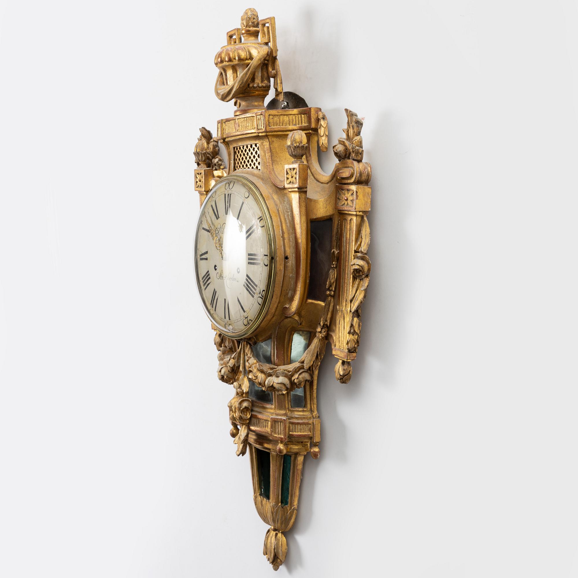 Väggpendyl, av Nils Berg (verksam i Stockholm 1751-94), Gustaviansk.