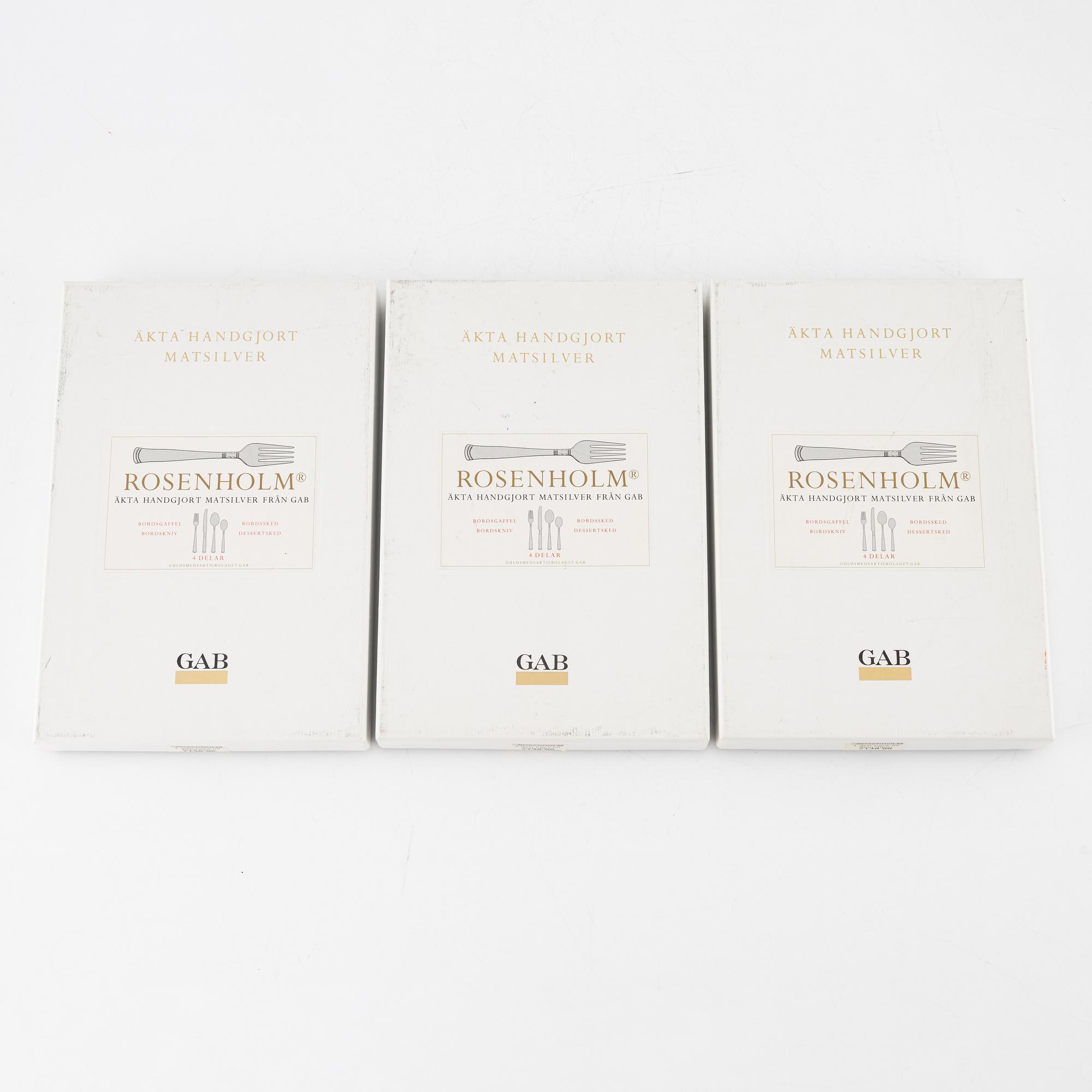 Jacob Ängman, bestickservisdelar, 12 st, silver, modell "Rosenholm", GAB, Eskilstuna, 1989-94.