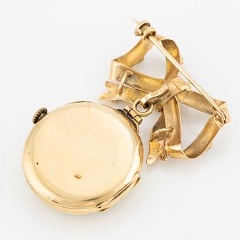 Watch with brooch, 18K gold with turquoise stones.