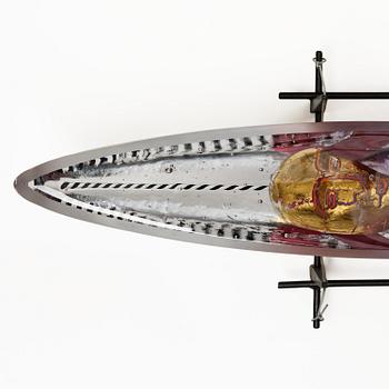 Bertil Vallien, unik skulptur, båt, "Voyage XVII", sandgjutet glas, Kosta Boda.