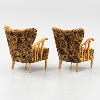 A pair of Swedish Modern lounge chairs, 1940's.