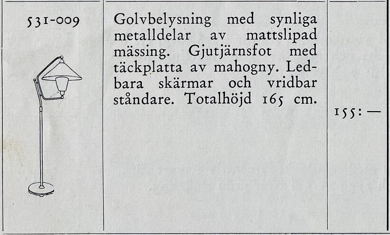 Bertil Brisborg, golvlampa, modell Triva "531-009", Nordiska Kompaniet 1950-tal.