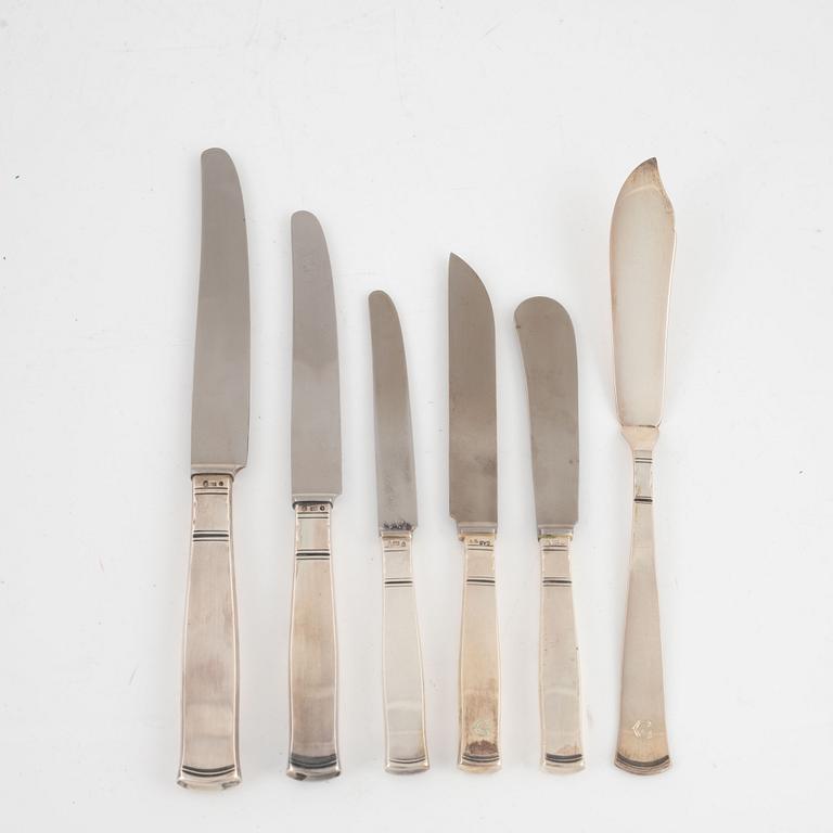 Jacob Ängman, besticksservis, 130 delar. silver "Rosenholm", Stockholm, 1946-1967.