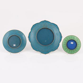 Three cloisonné dishes, China, 20th century.