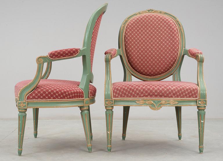 A pair of Gustavian late 18th century armchairs.