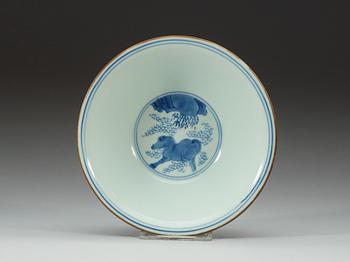 A blue and white Transitional bowl, 17th Century, with Jiajing six character mark.