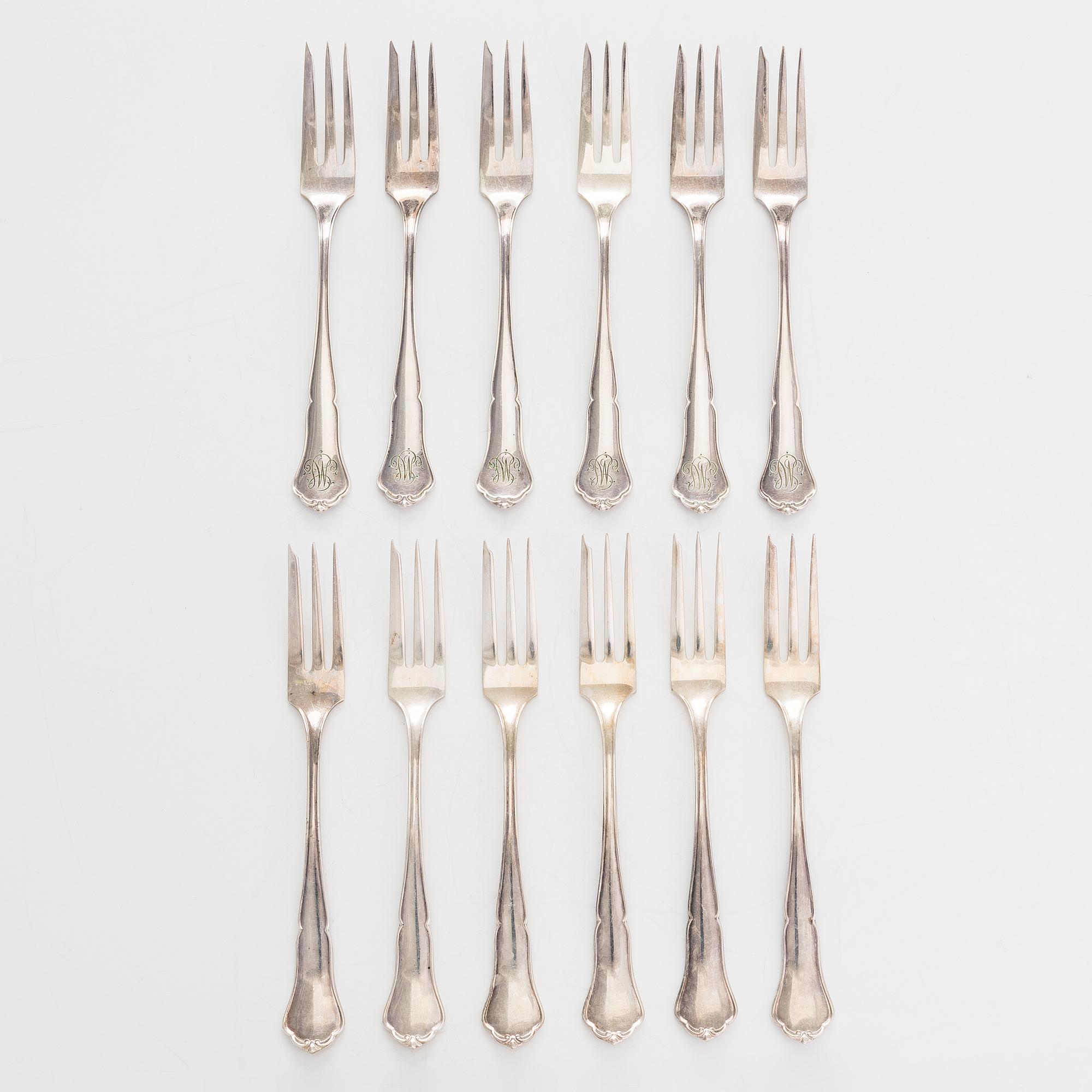 A 74-piece silver cutlery set, 'Chippendale', Kultakeskus, Hämeenlinna 1940-72.