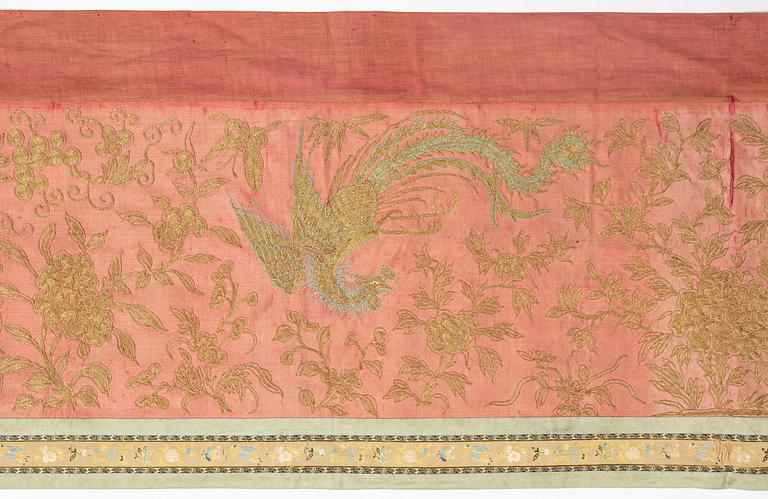 A group of three embroidered silk textiles, Qing dynasty, 18th/19th century.