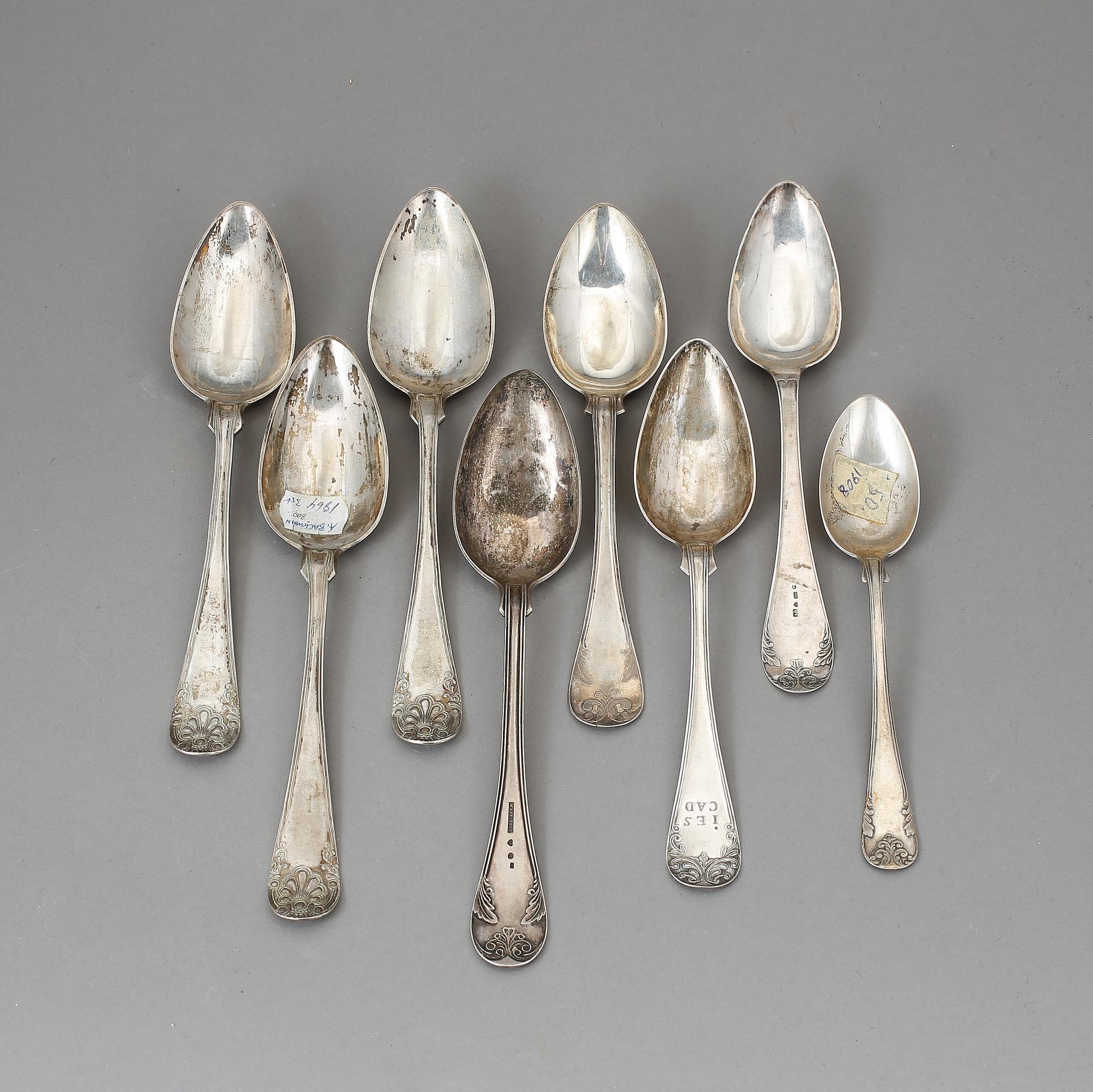 SKEDAR, 8 st, silver, Bl a A. Backman, Hudiksvall, 1800-tal. Vikt ca 367 gram.