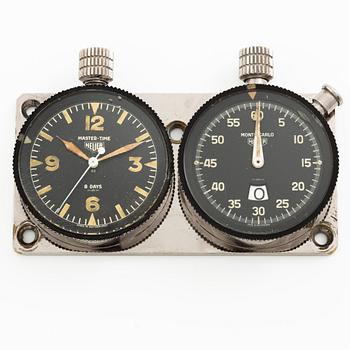 Heuer, Master-Time 8-Days and Monte-Carlo stopwatch, 6 x 11 cm.