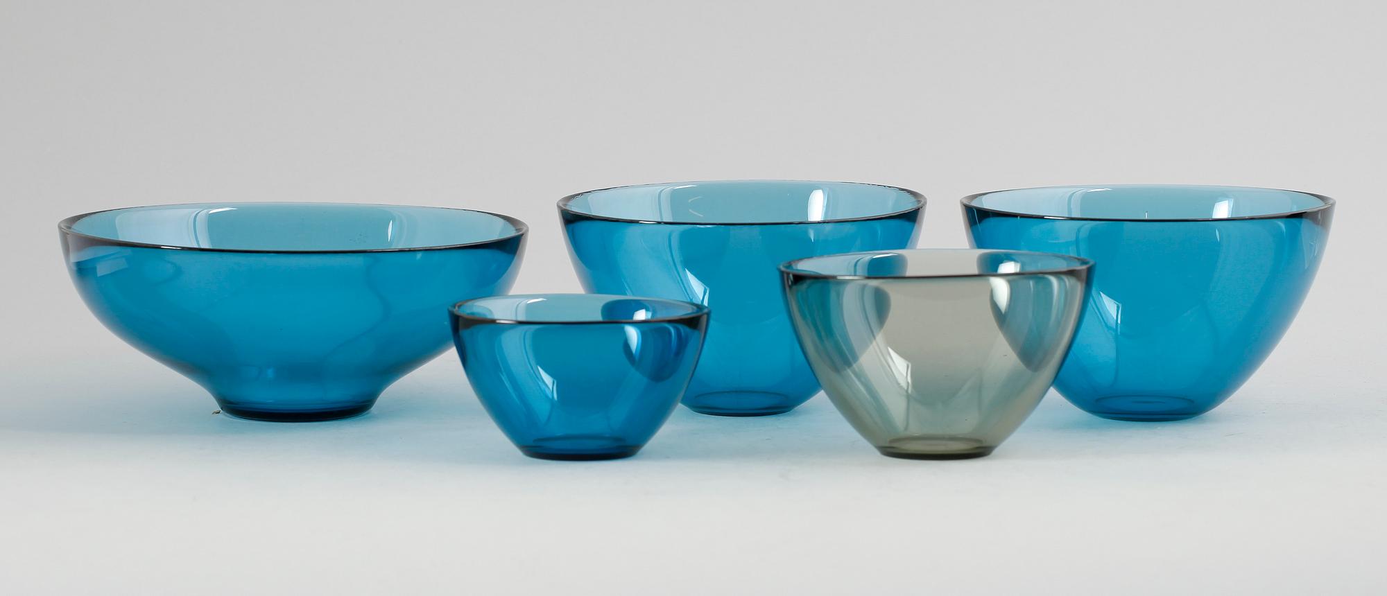 SKÅLAR, 5 st, glas, "Fuga", Orrefors, 1900-talets mitt.