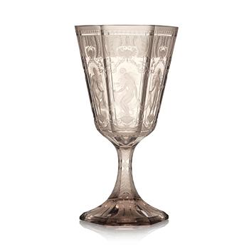 Simon Gate, an engraved glass goblet, 'Six Graces', Orrefors, Sweden, 1927.