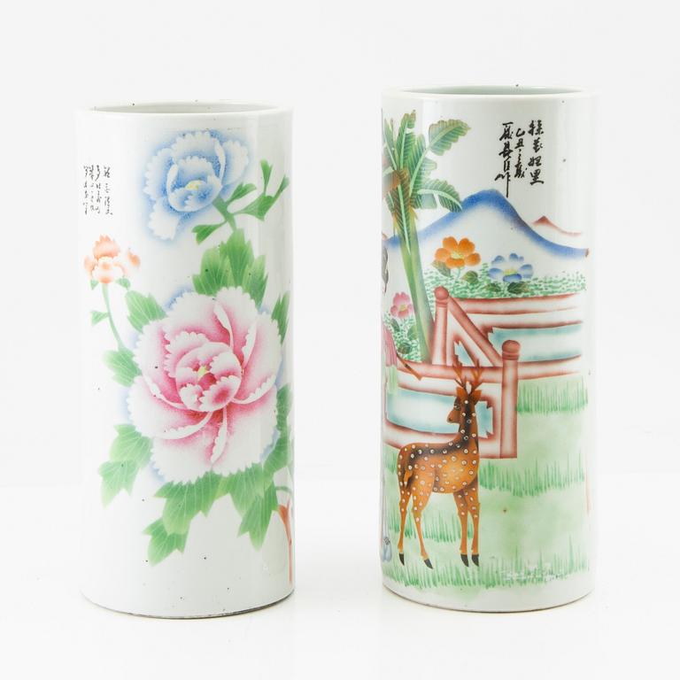 Two enamelled Chinese brush vases, late 20th century.