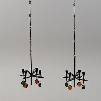 GUNNAR ANDER, a pair of hanging candelabra, Ystad Metall, second half of the 20th century.