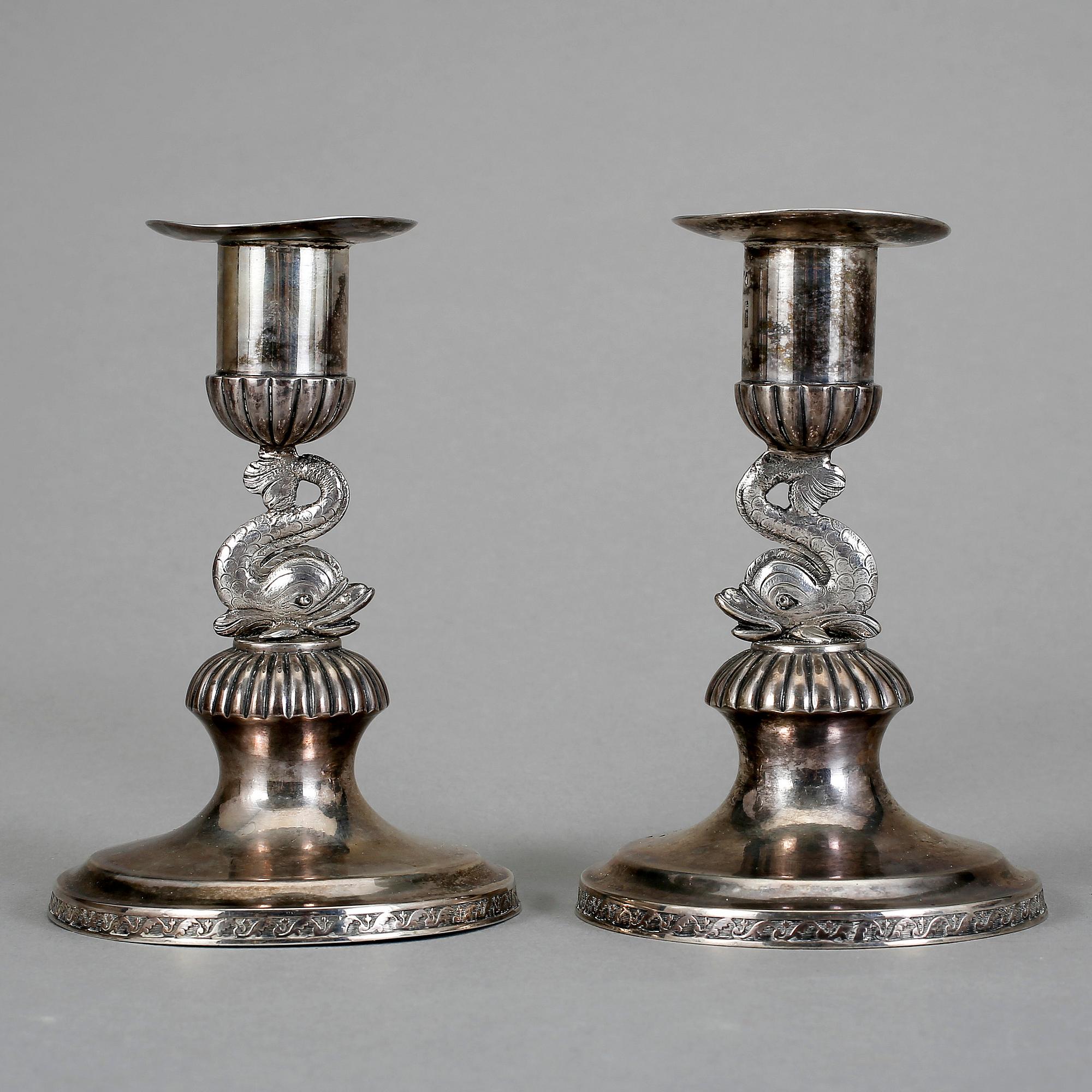 LJUSSTAKAR, silver, empire, sannolikt Barkander & Söhrling, verksam 1825-57 i Linköping.