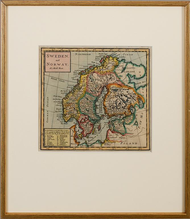 KOPPARSTICK, 2 st, kartor, 1700-/1800-tal, Skandinavien.