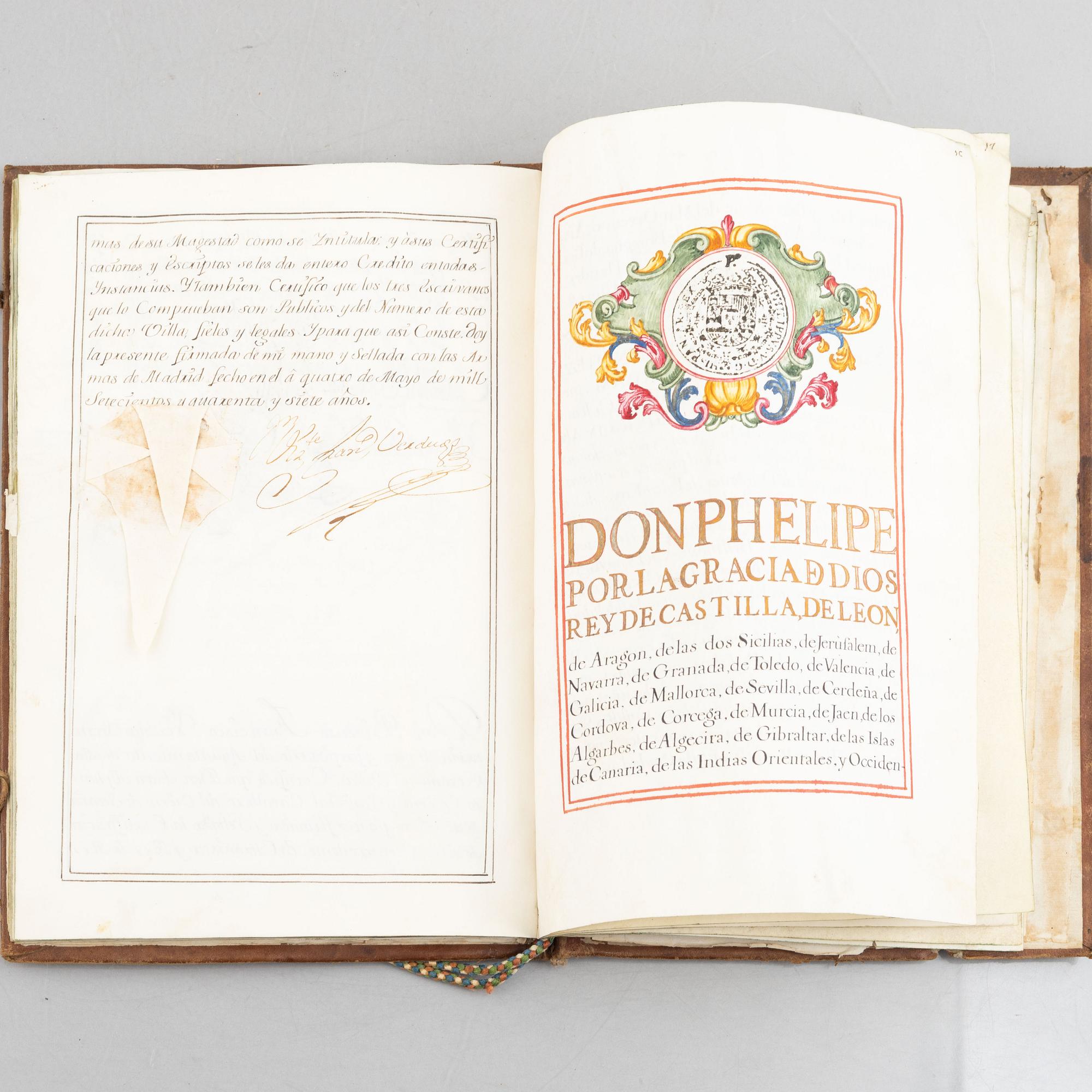 Spanish patent of nobility for the family Sanchez del Bellmont, issued 1742.