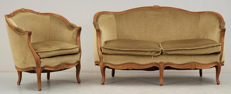 SOFFA SAMT BERGERE, rokokostil, Lani, 1900-talets mitt.