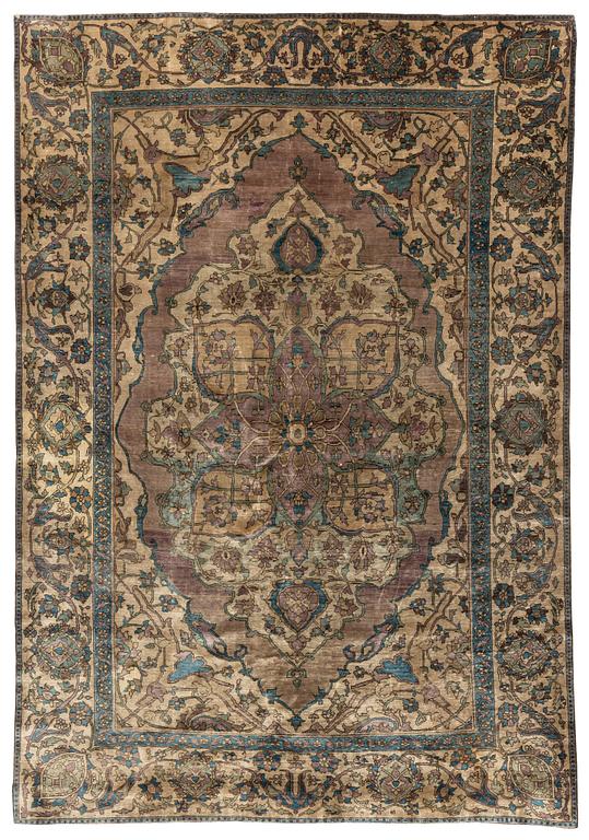 A rug, antique, silk Kashan so called Motashem / Feraghan ca 187 x 129,5 cm.