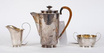 KAFFESERVISDELAR, 3 delar, silver,  ca 640 gram.