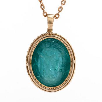 A 14K gold necklace with emerald and diamonds. With IGI certificate.